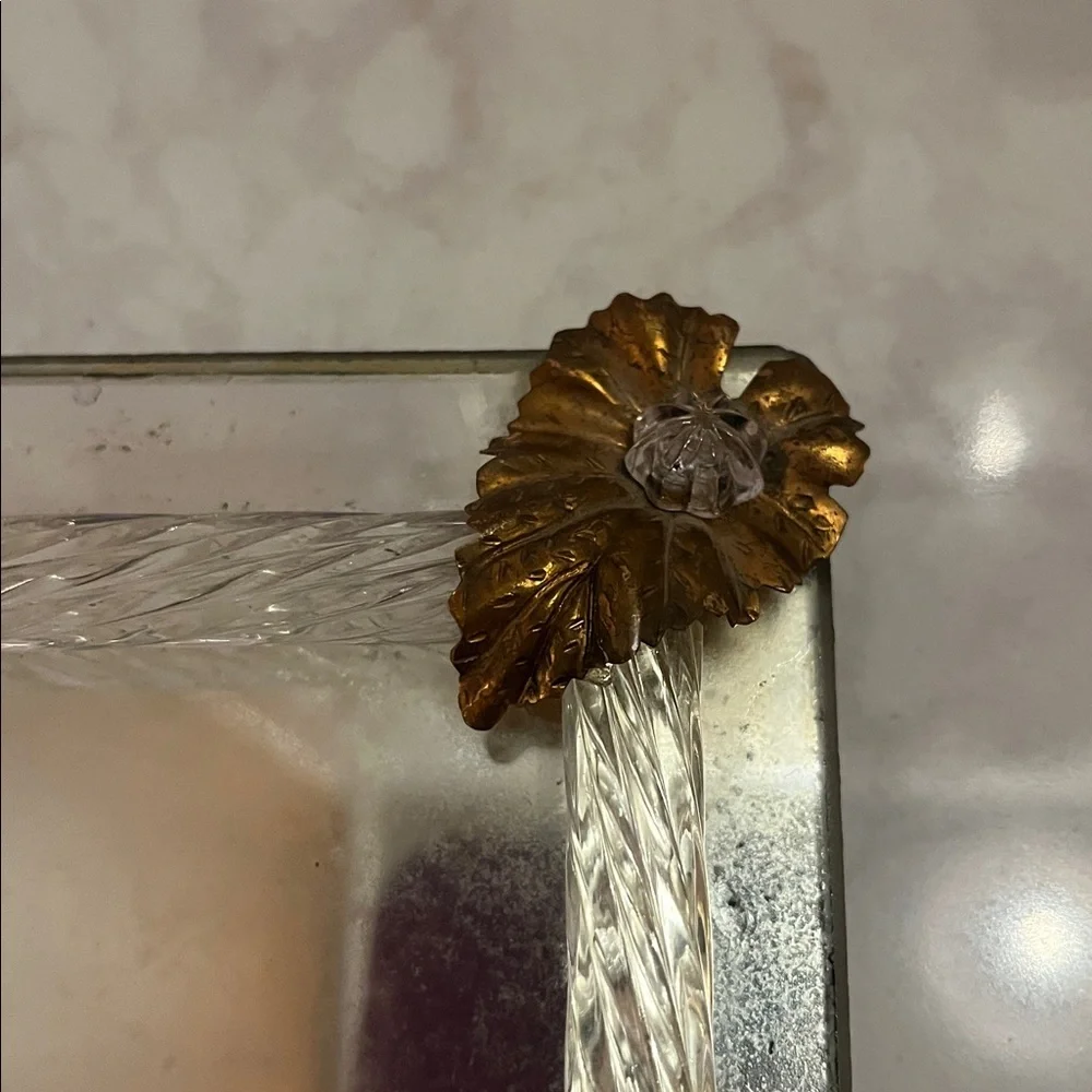 MCM Vintage Lucite Vanity Mirror Tray with gold leave and acrylic accents